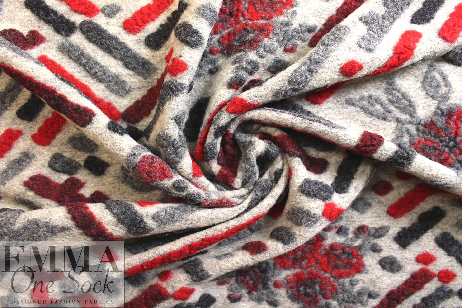 Italian textured wool fleece knit - red/gray-1