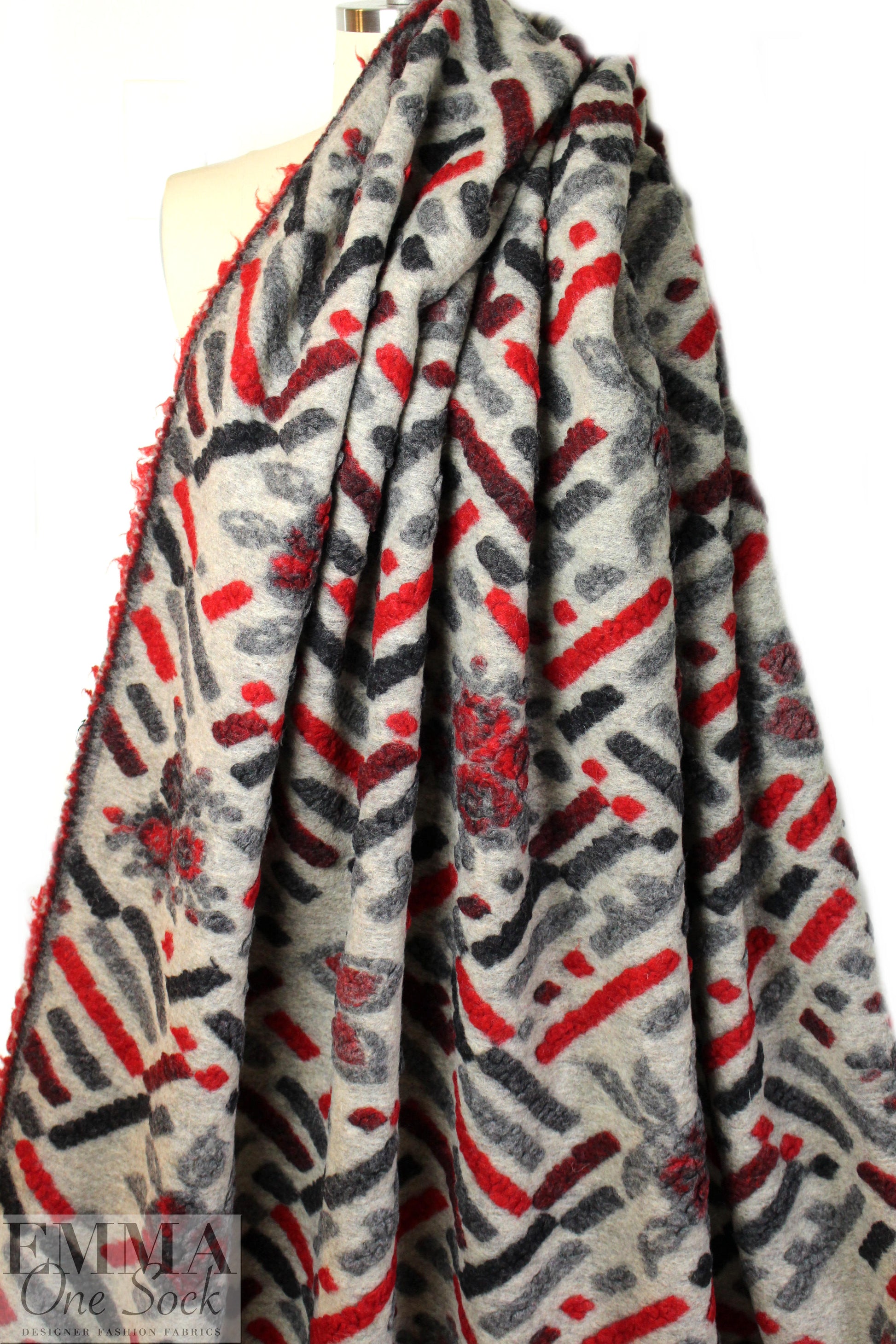 Italian textured wool fleece knit - red/gray-1