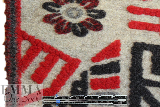 Italian textured wool fleece knit - red/gray-2
