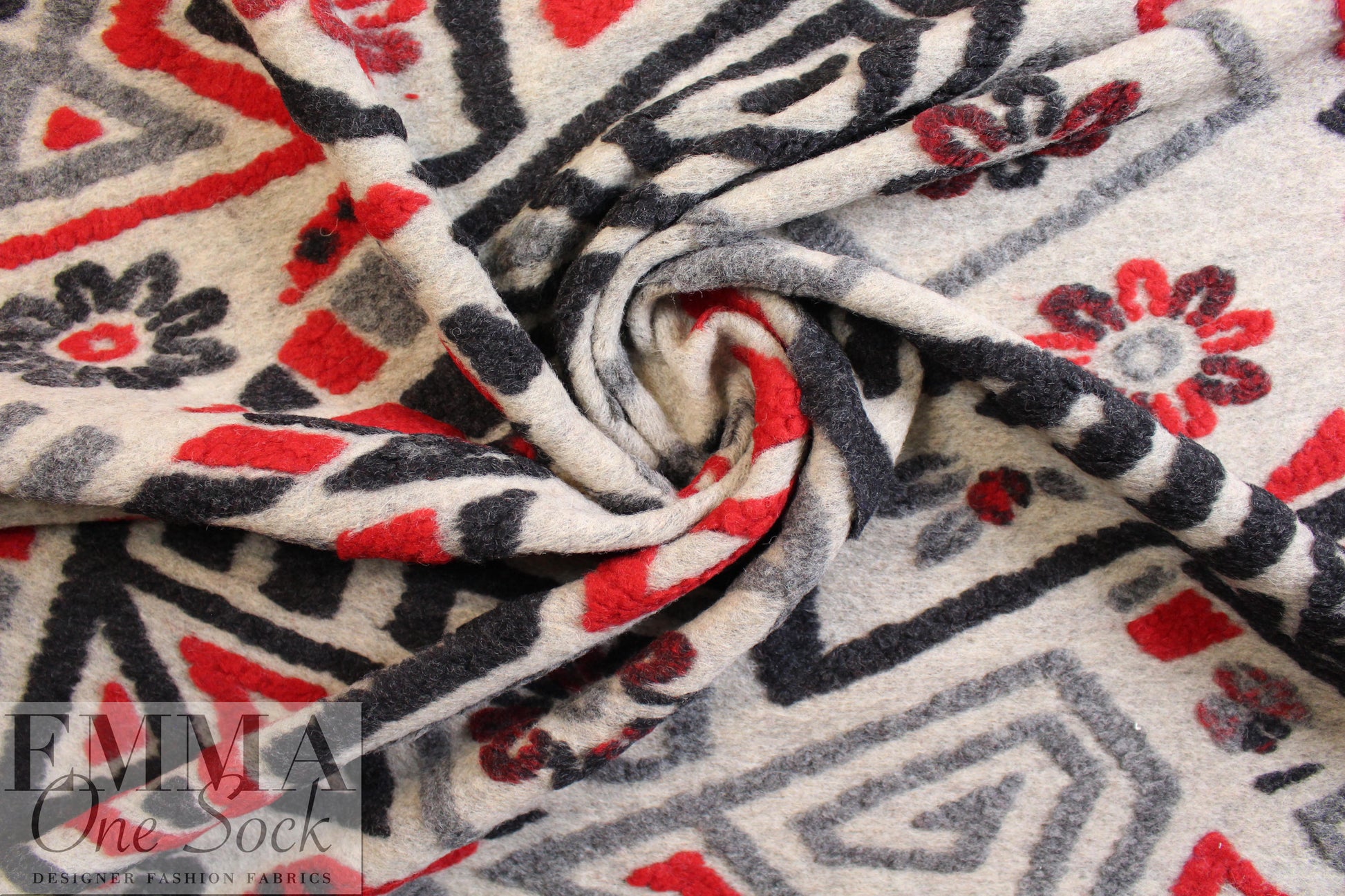 Italian textured wool fleece knit - red/gray-2