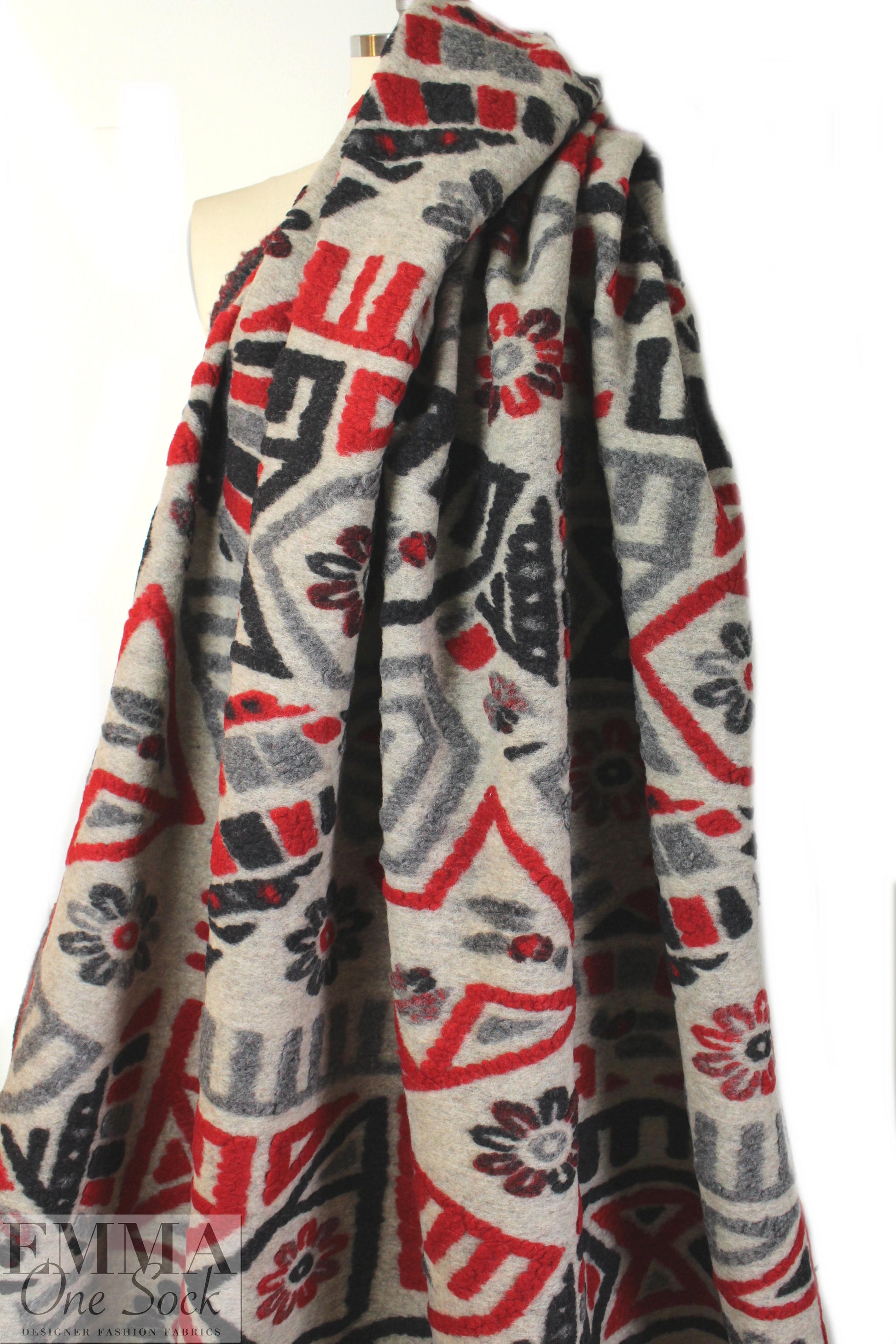 Italian textured wool fleece knit - red/gray-2