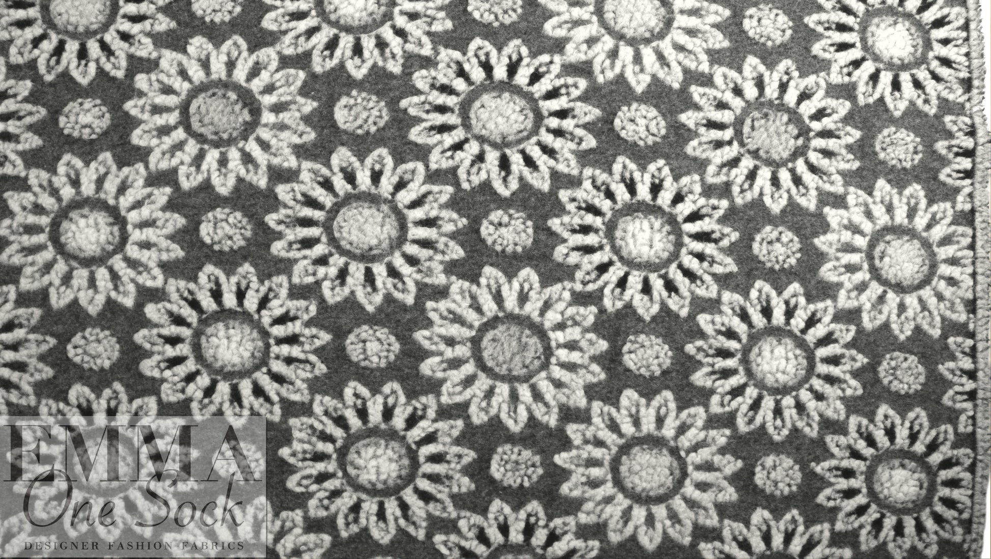 Italian textured wool fleece knit - gray flowers .75 yds
