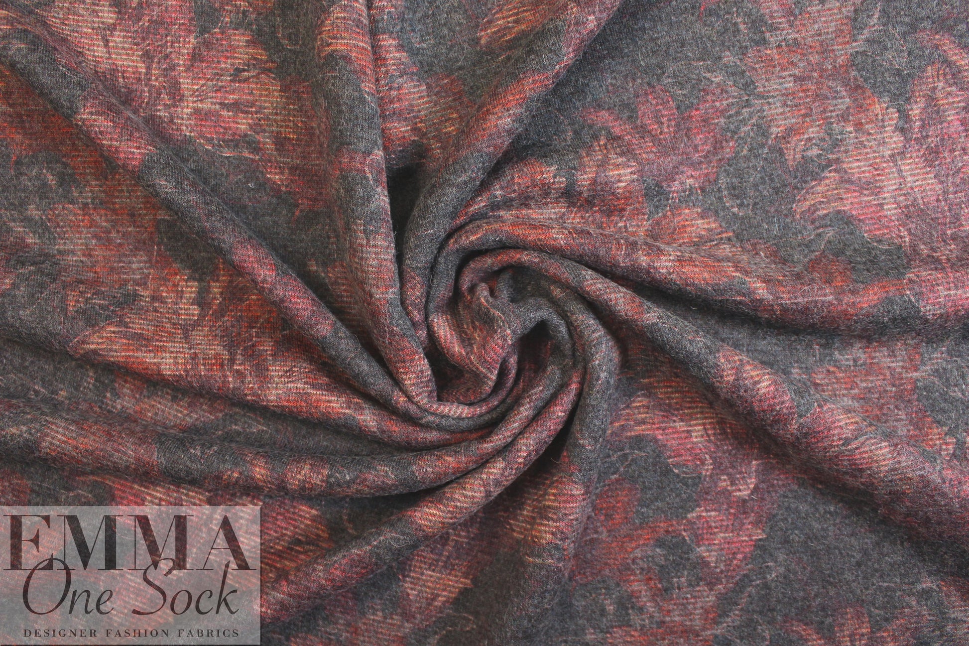 Italian rouge/charcoal printed wool blend sweater knit