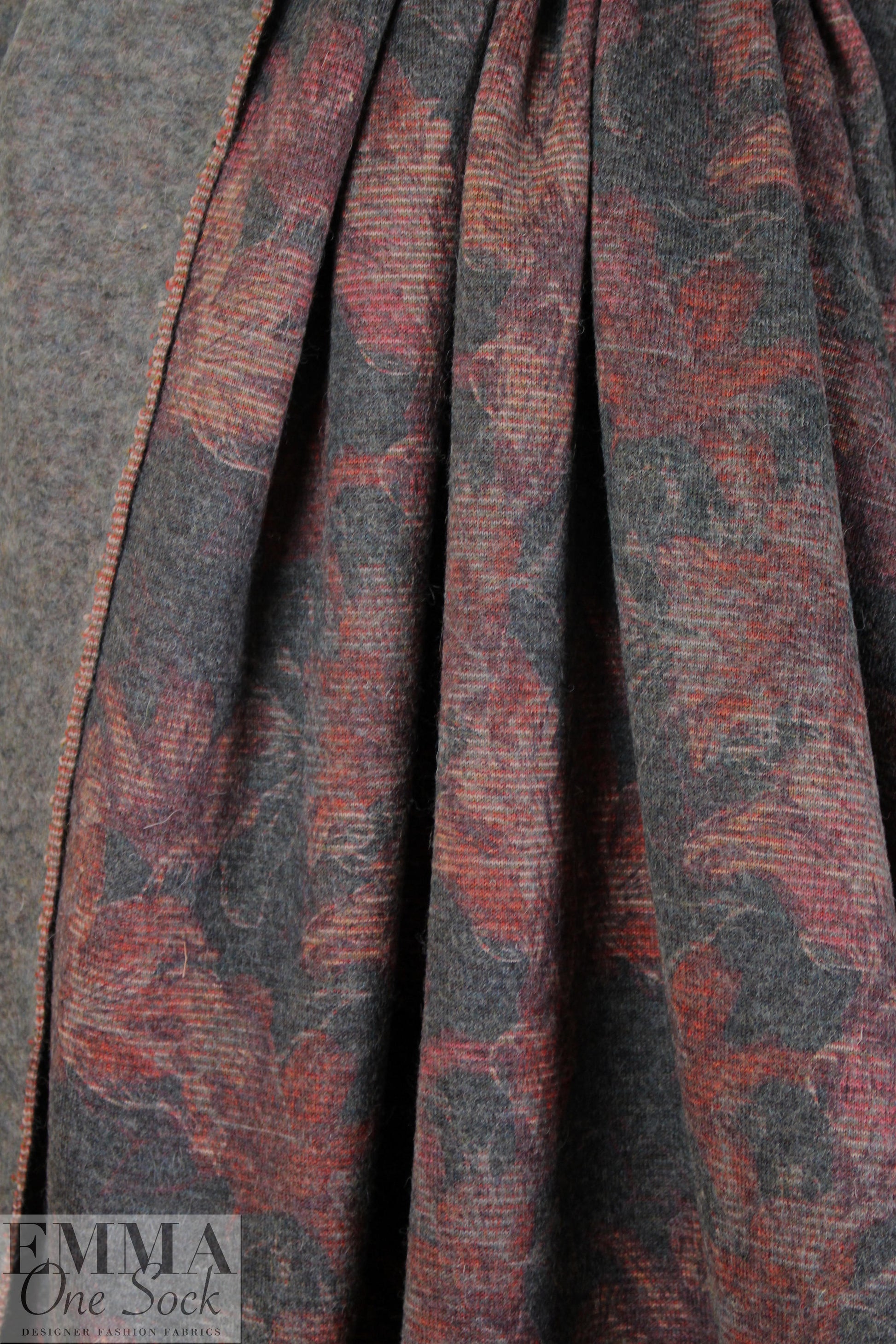 Italian rouge/charcoal printed wool blend sweater knit 1.25 yds