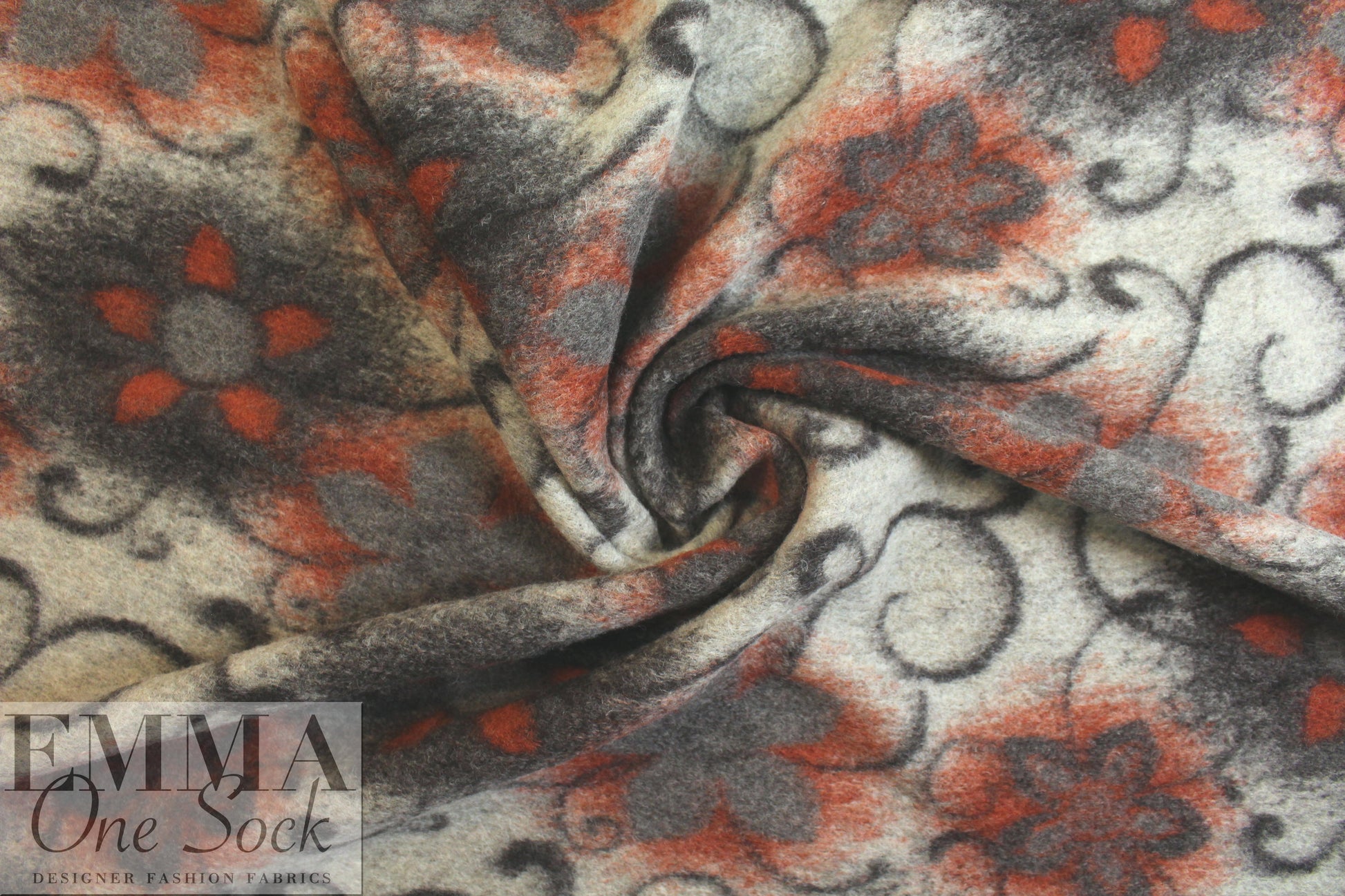 Italian textured wool fleece knit - airbrush flowers 2 yd