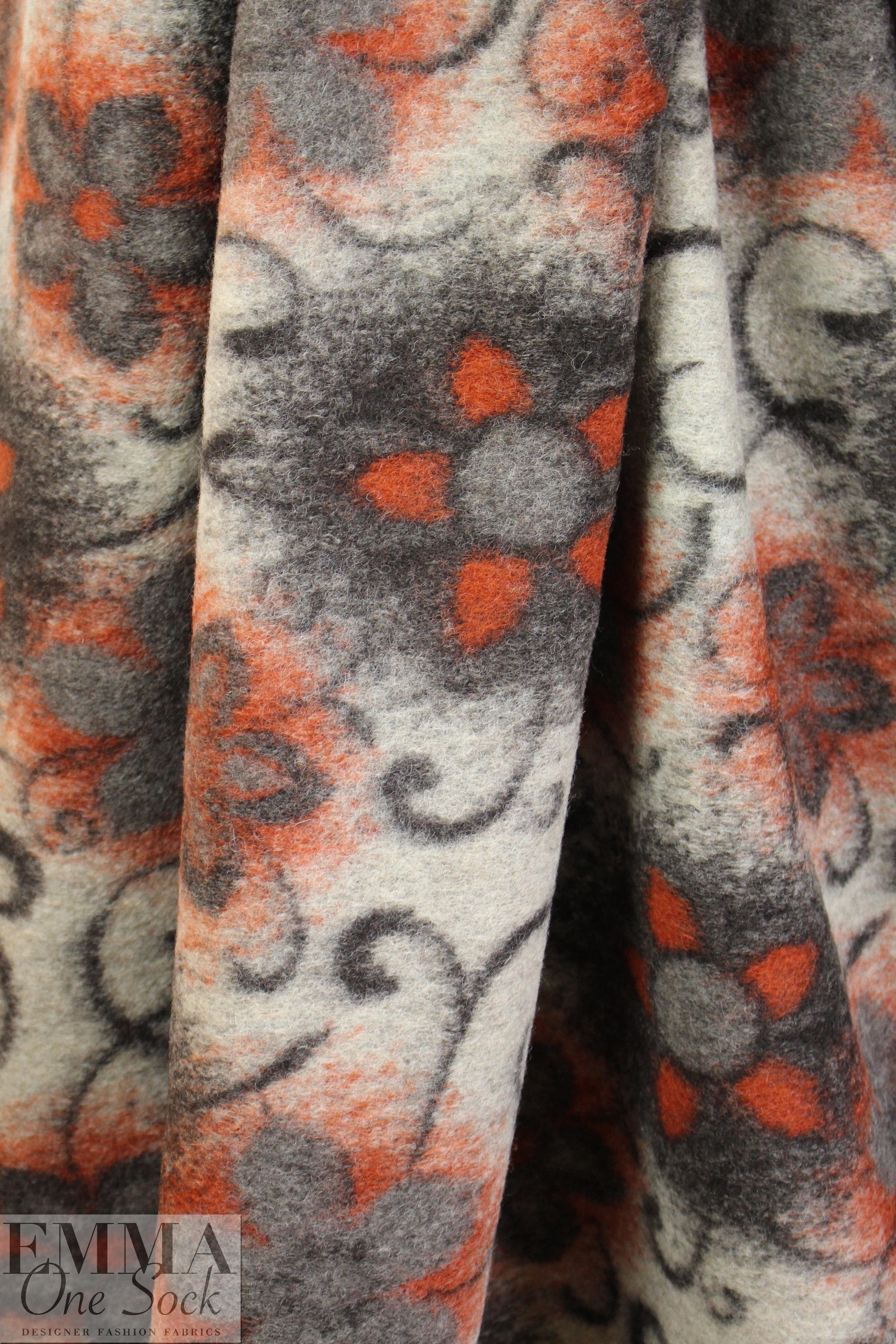 Italian textured wool fleece knit - airbrush flowers 2 yd