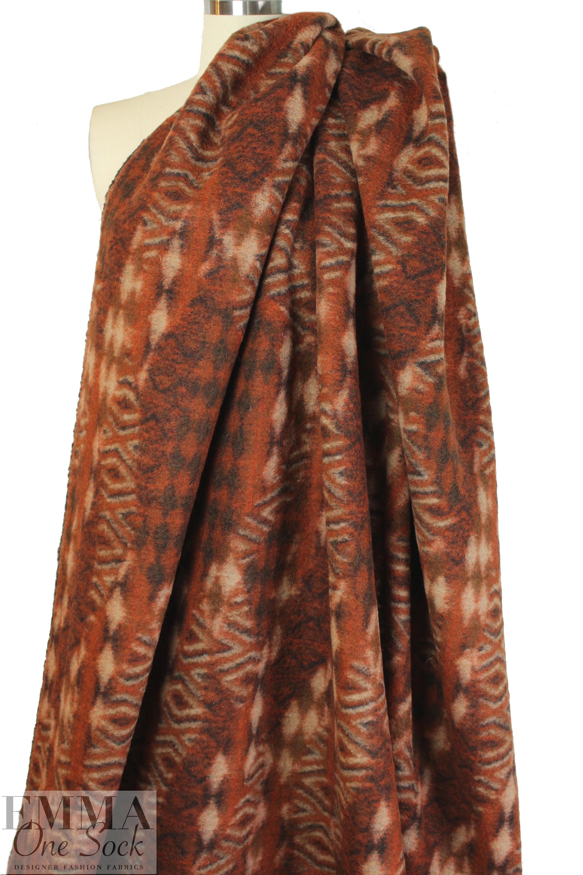 Italian textured wool fleece knit - spicy graphic strips 1.66 yd