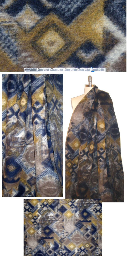 Italian navy/dijon patchwork graphic wool fleece 1.5 yd