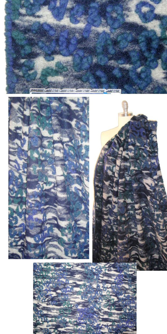 Italian blue/teal textured abstract boiled wool fleece