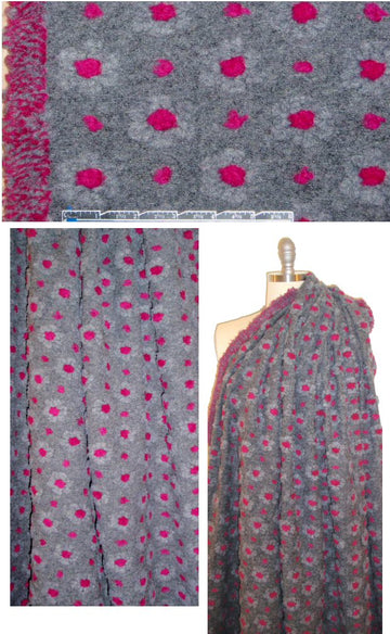 Italian pink/gray flowers textured wool knit 1.625 yd