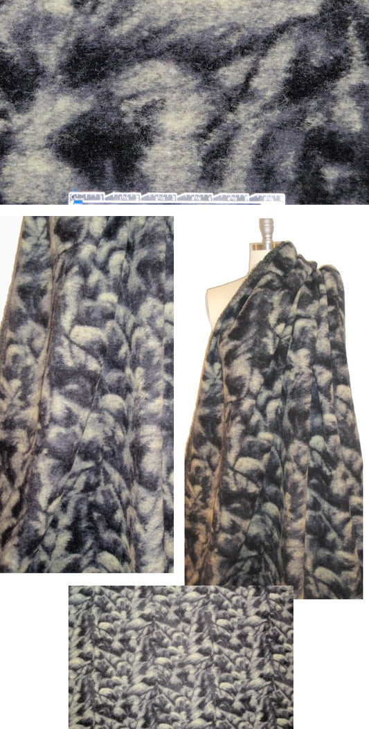 Italian off black/khaki abstract wool fleece 1.25 yd