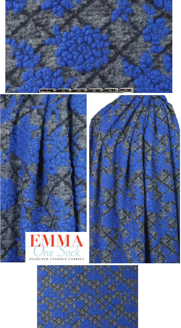 Italian cobalt/charcoal textured design wool fleece