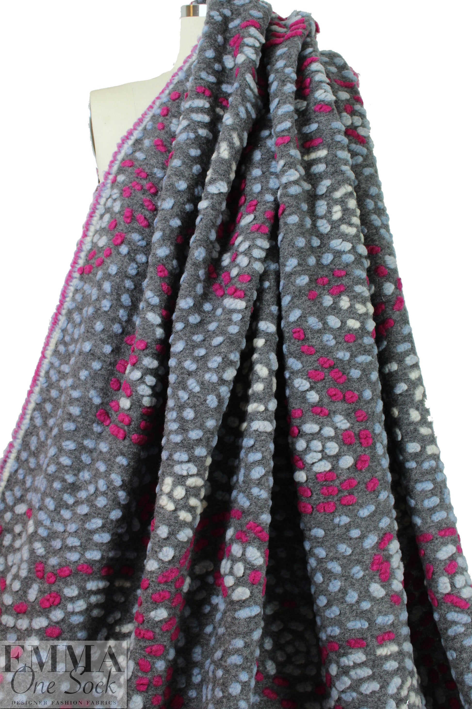 Italian textured dot wool fleece knit - swirling dots 2.5 yds