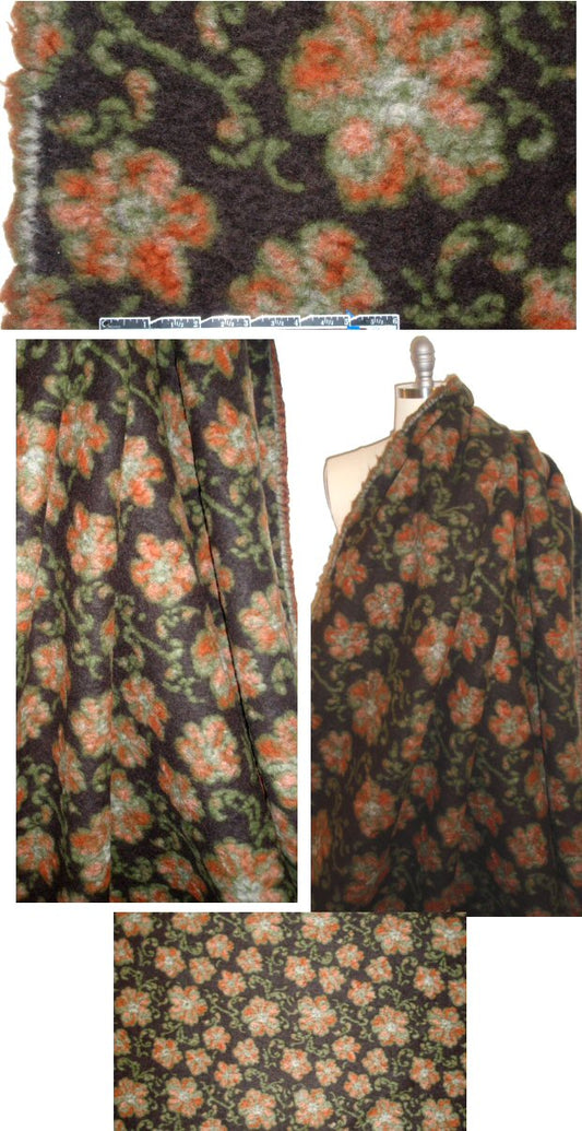 Italian fern/cinnamon/espresso floral boiled wool fleece 1.5 yd