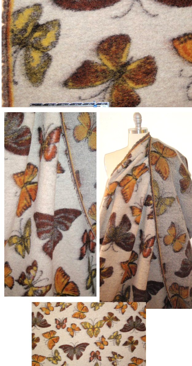 Italian butterfly design boiled wool fleece