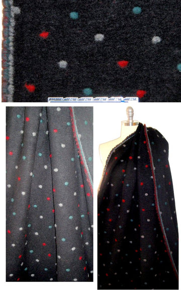 Italian black with dots boiled wool fleece 1.25 yds