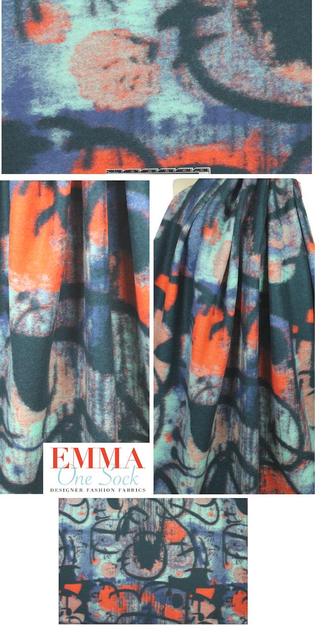 Italian yarn dyed graffiti abstract wool blend fleece