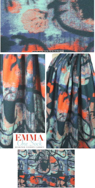 Italian yarn dyed graffiti abstract wool blend fleece