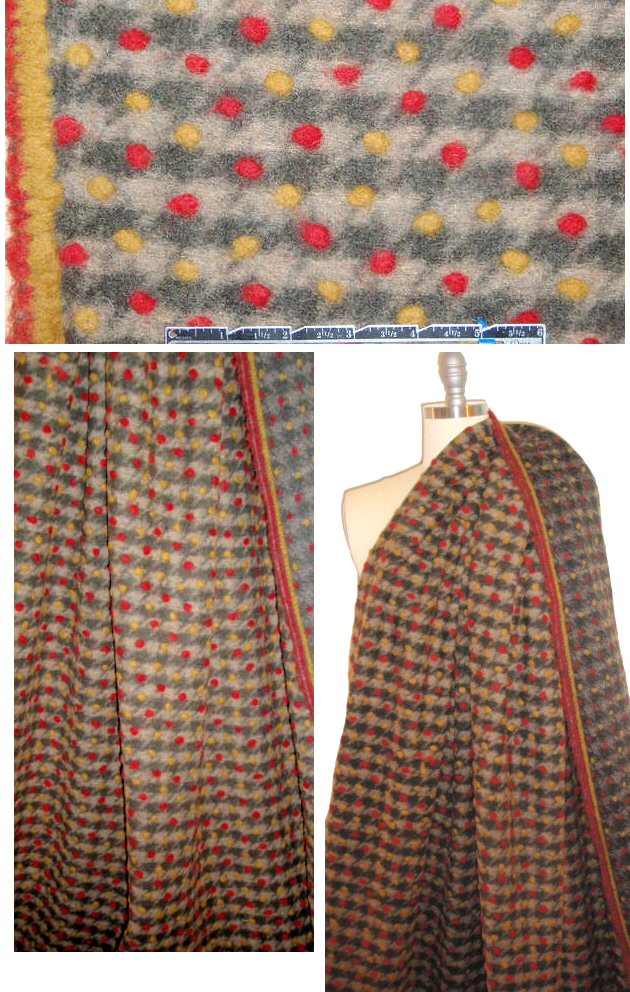 Italian red/dijon/taupe dots boiled wool fleece