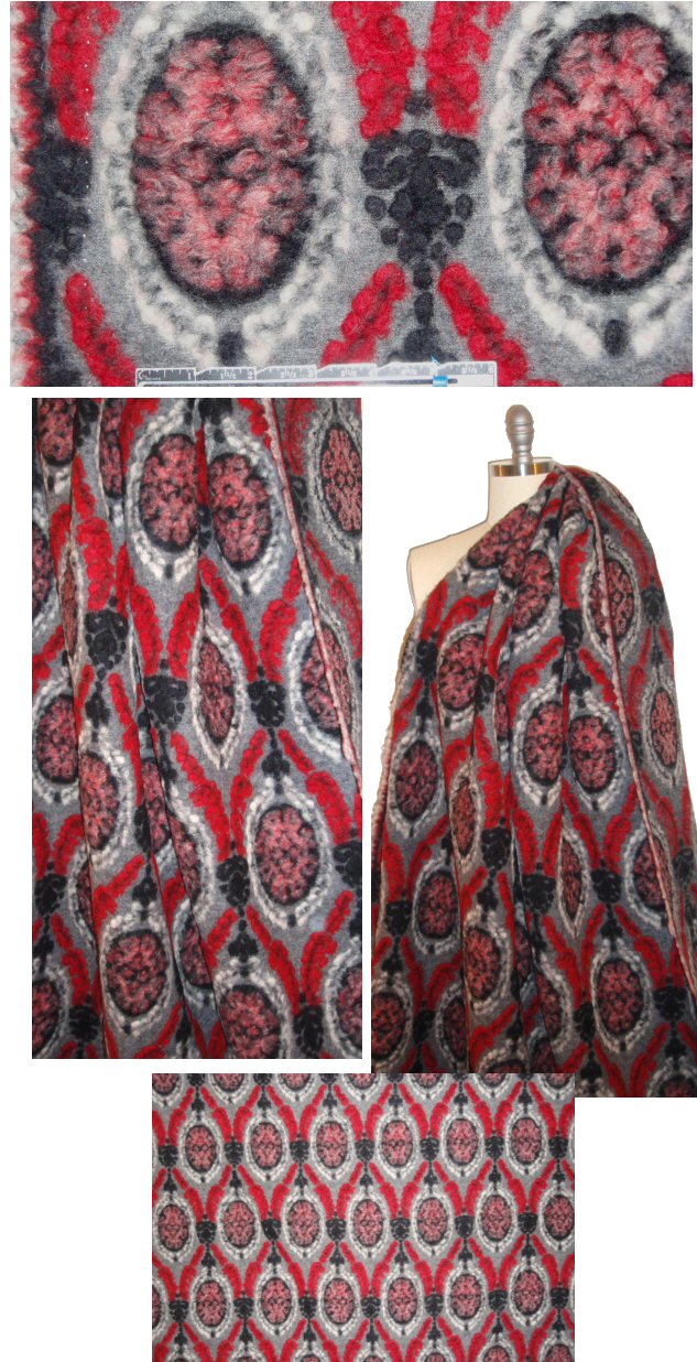 Italian red/gray medallion boiled wool fleece 2 yd