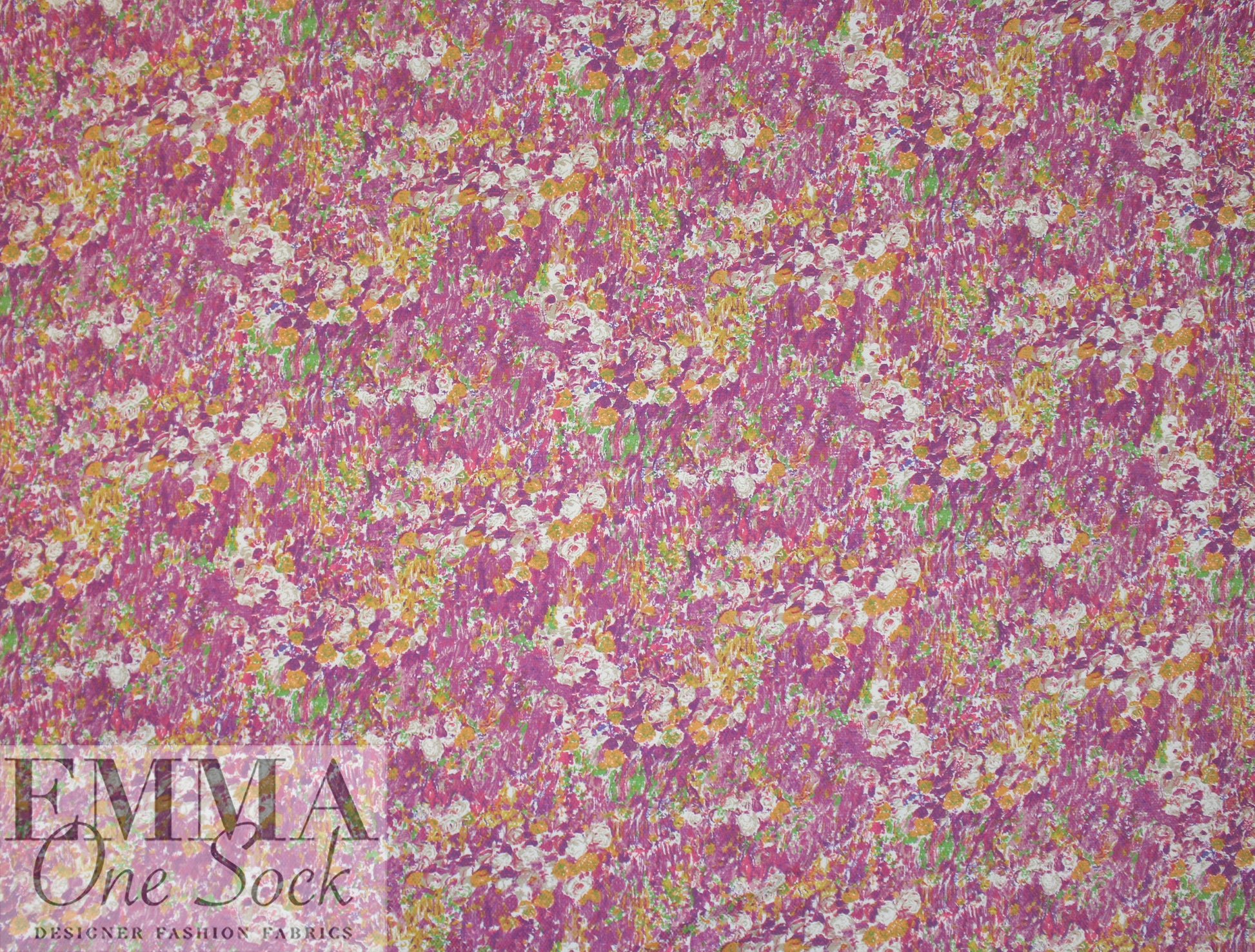 Italian magenta/citrus over-printed wool blend woven 1.875 yd