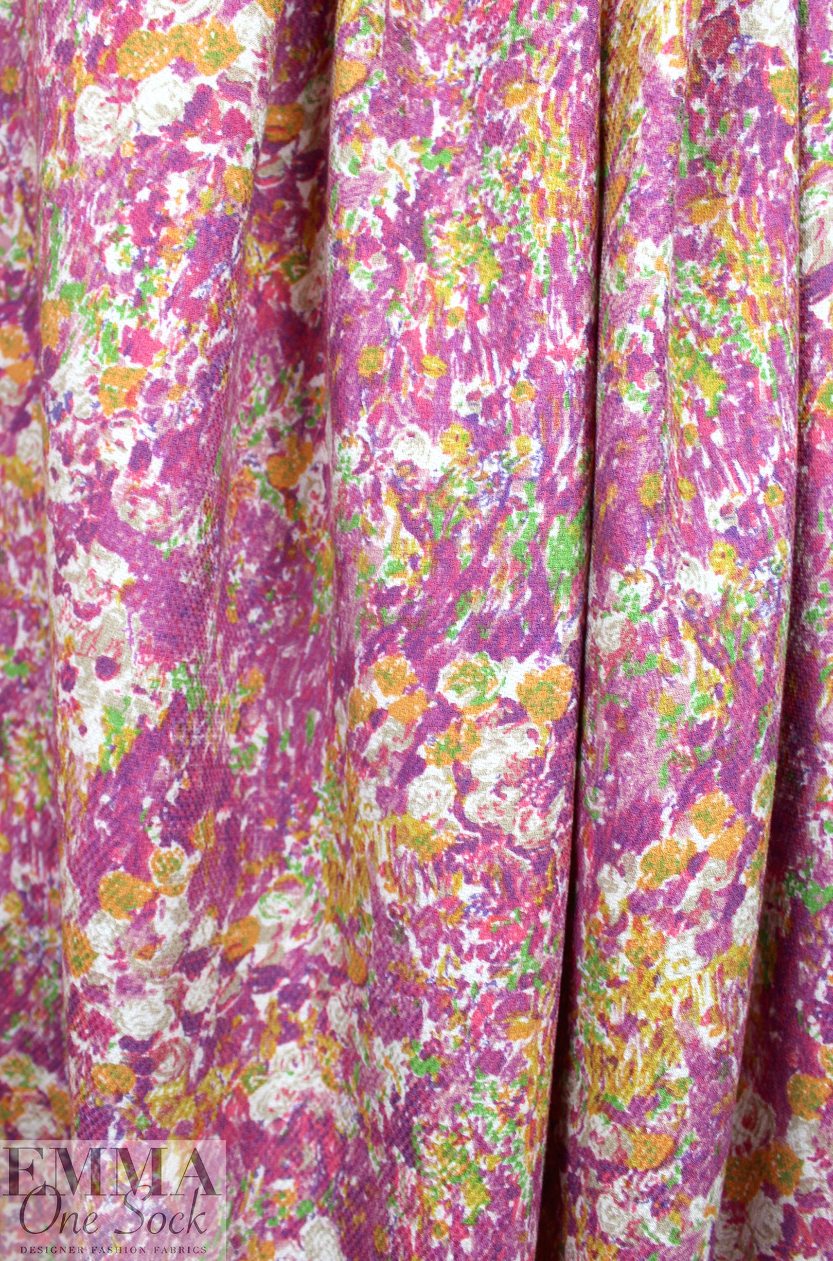 Italian magenta/citrus over-printed wool blend woven 1.875 yd