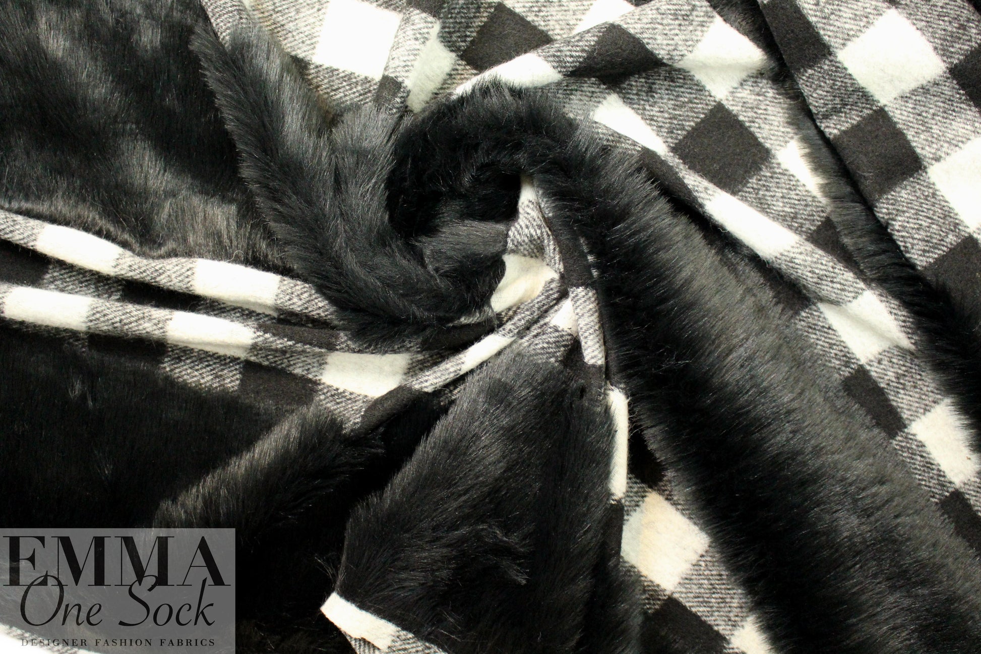 Italian banded faux fur/checkered plaid coating 1.625 yd