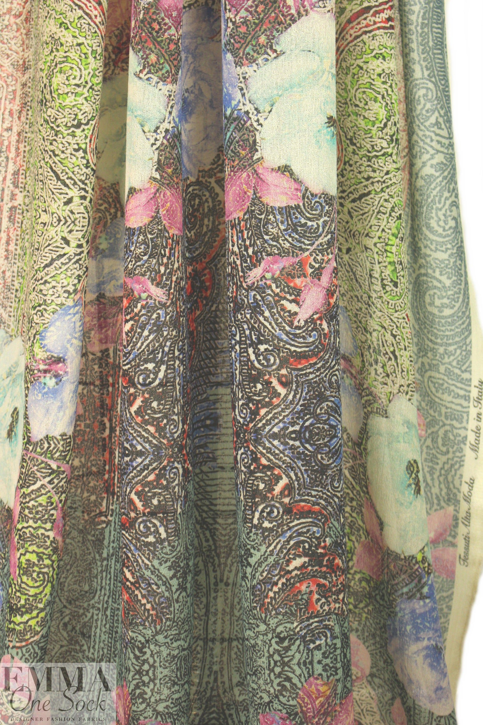 Italian printed all wool gauze - india paisley motif