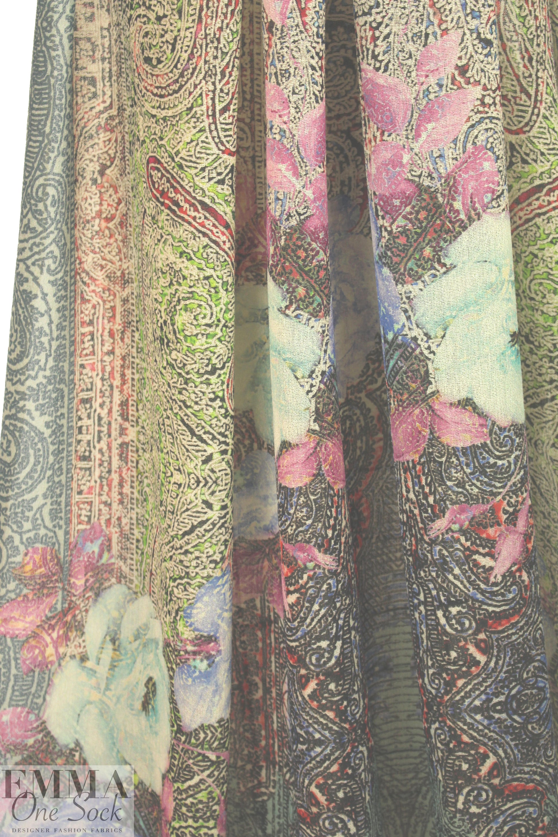 Italian printed all wool gauze - india paisley motif