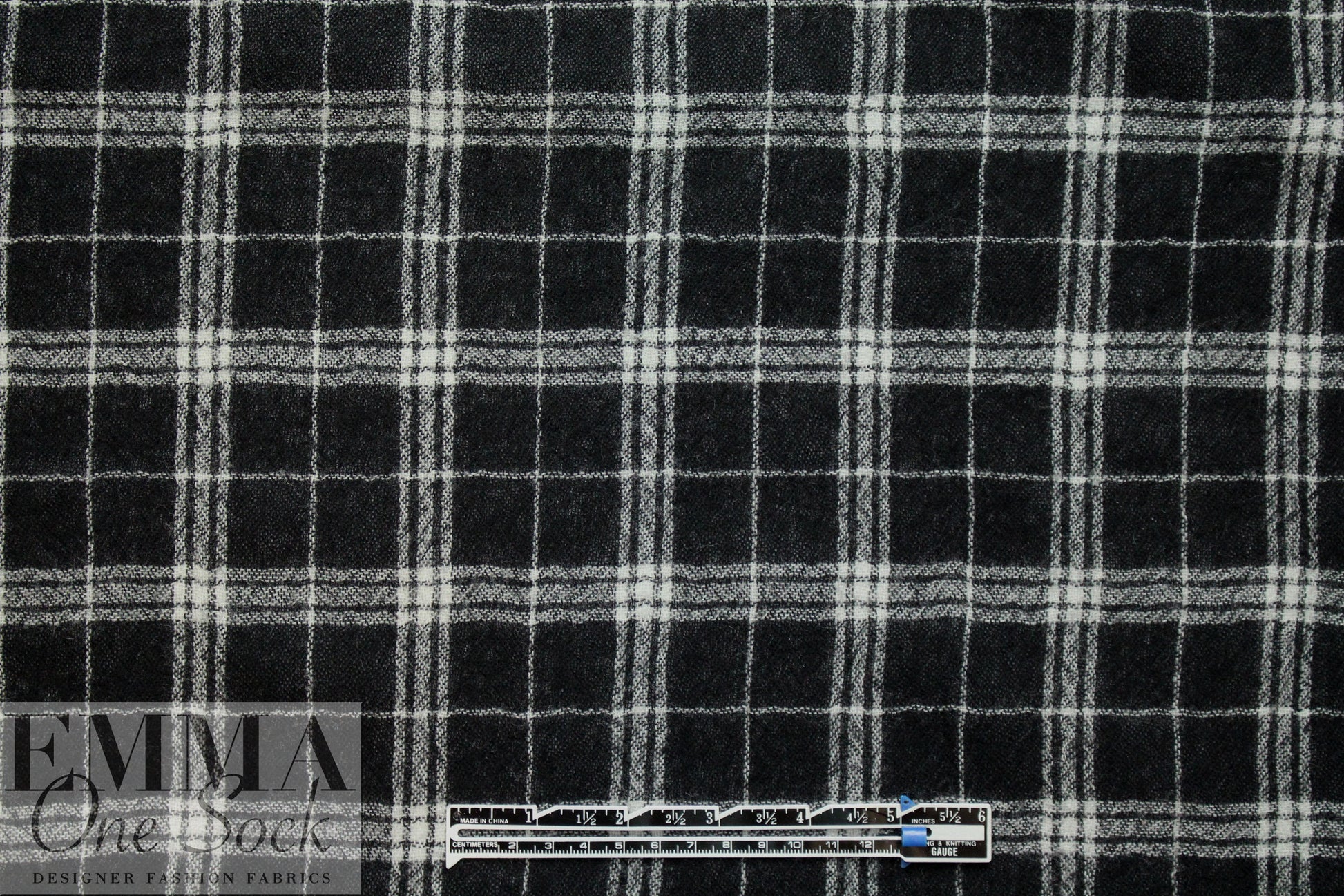 Japanese yarn dyed plaid wool gauze - black/white 1.625 yd