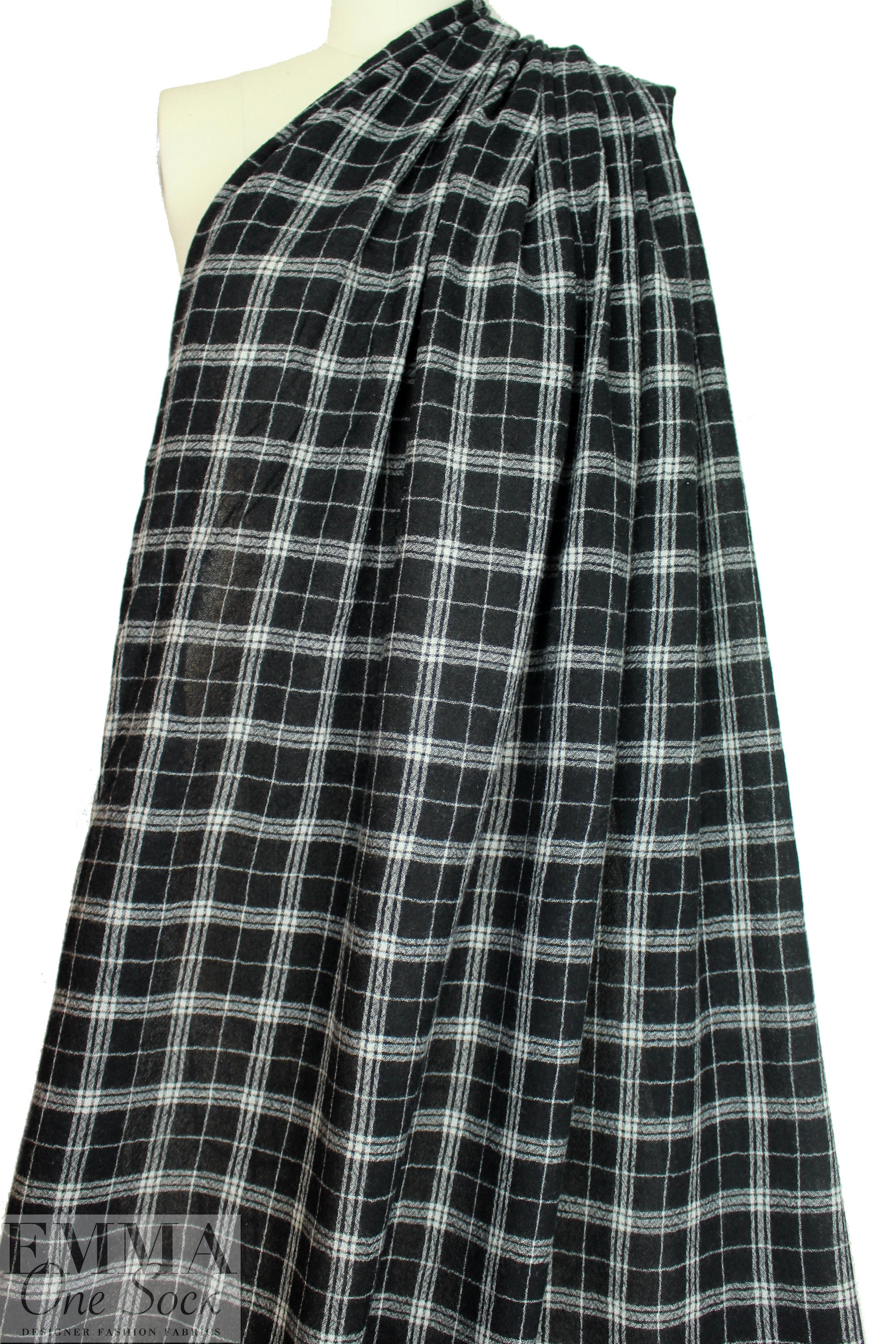Japanese yarn dyed plaid wool gauze - black/white 1.75 yd