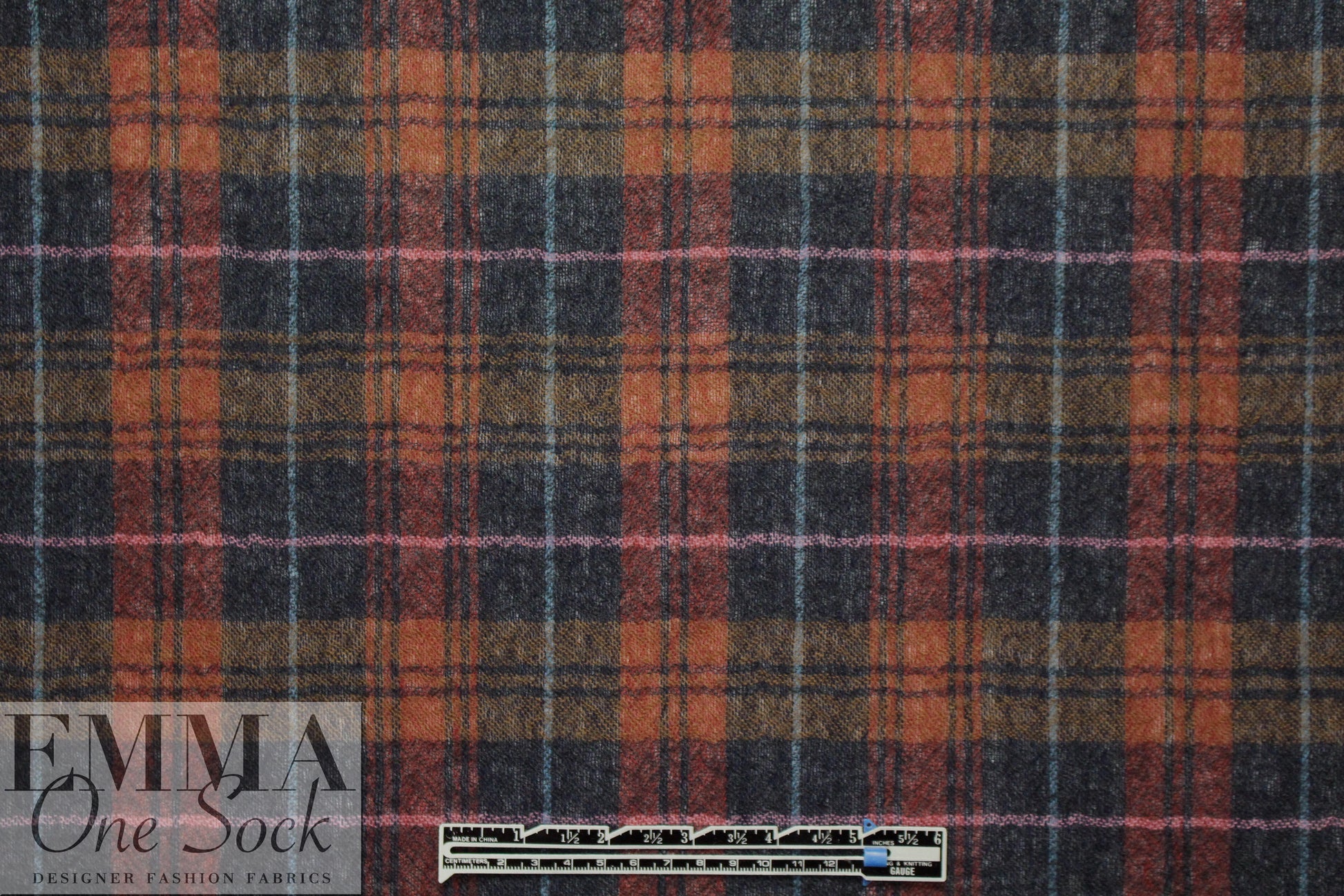 Japanese yarn dyed plaid wool gauze - rust/midnight