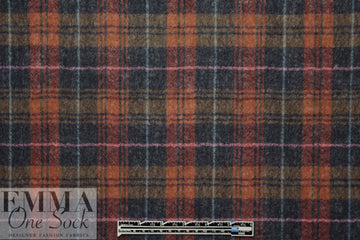 Japanese yarn dyed plaid wool gauze - rust/midnight