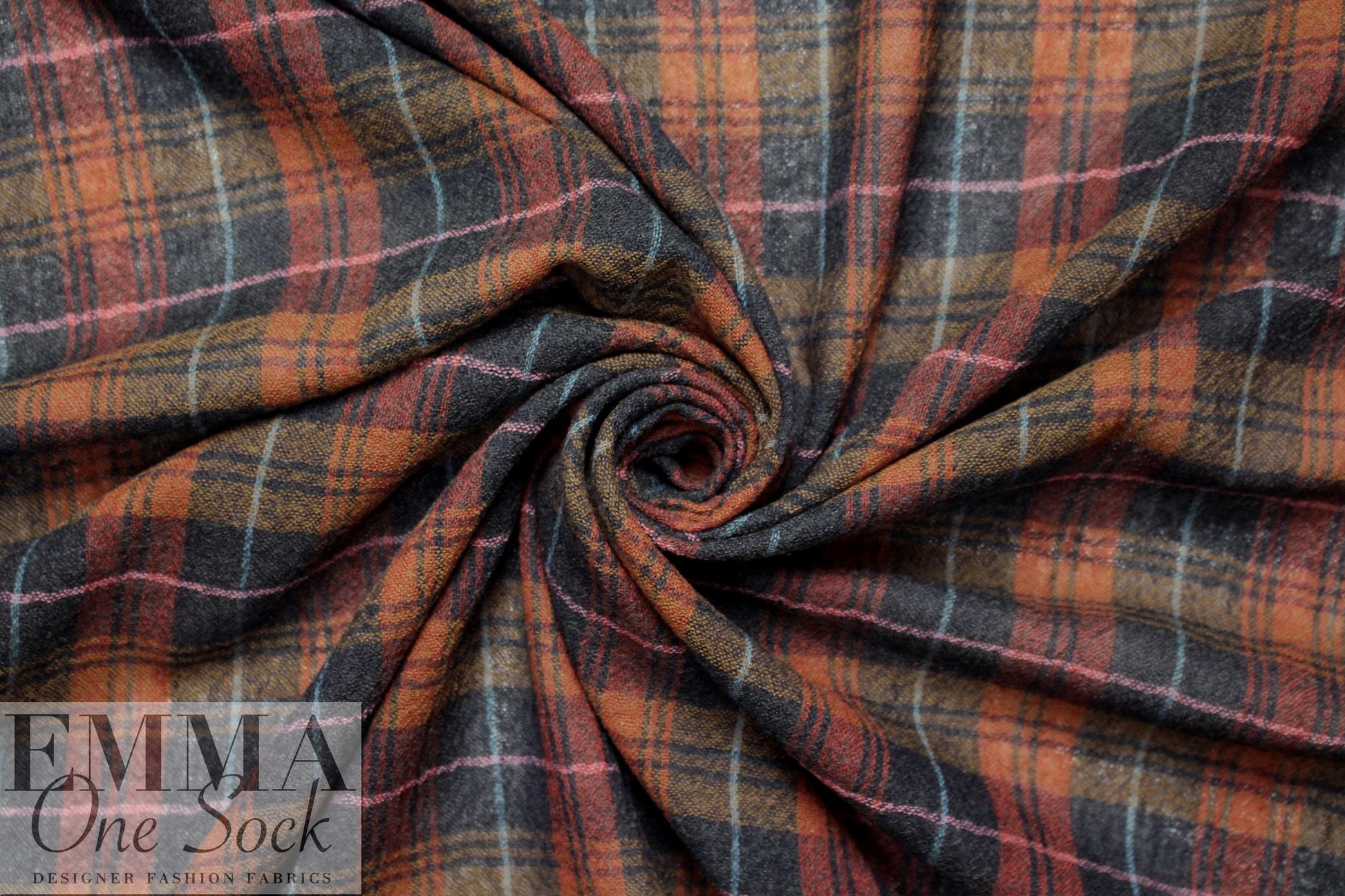Japanese yarn dyed plaid wool gauze - rust/midnight