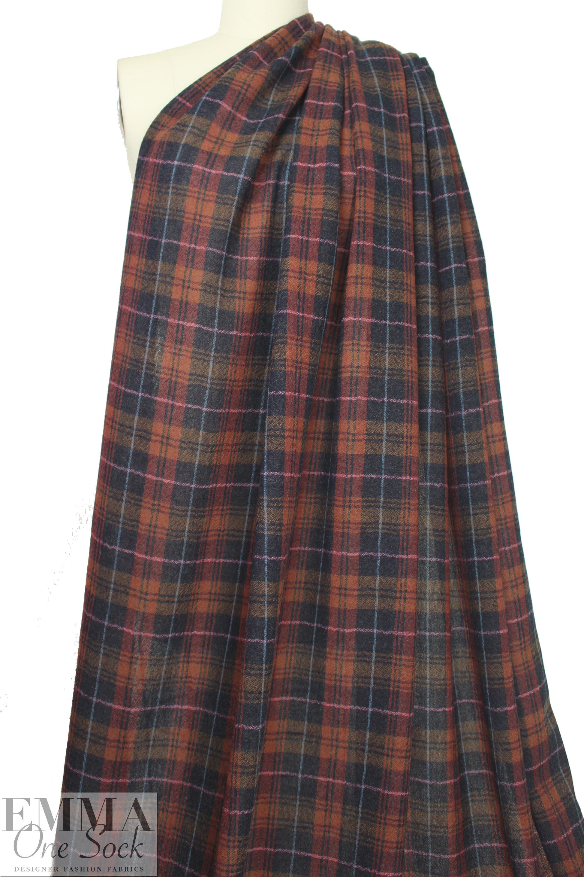 Japanese yarn dyed plaid wool gauze - rust/midnight