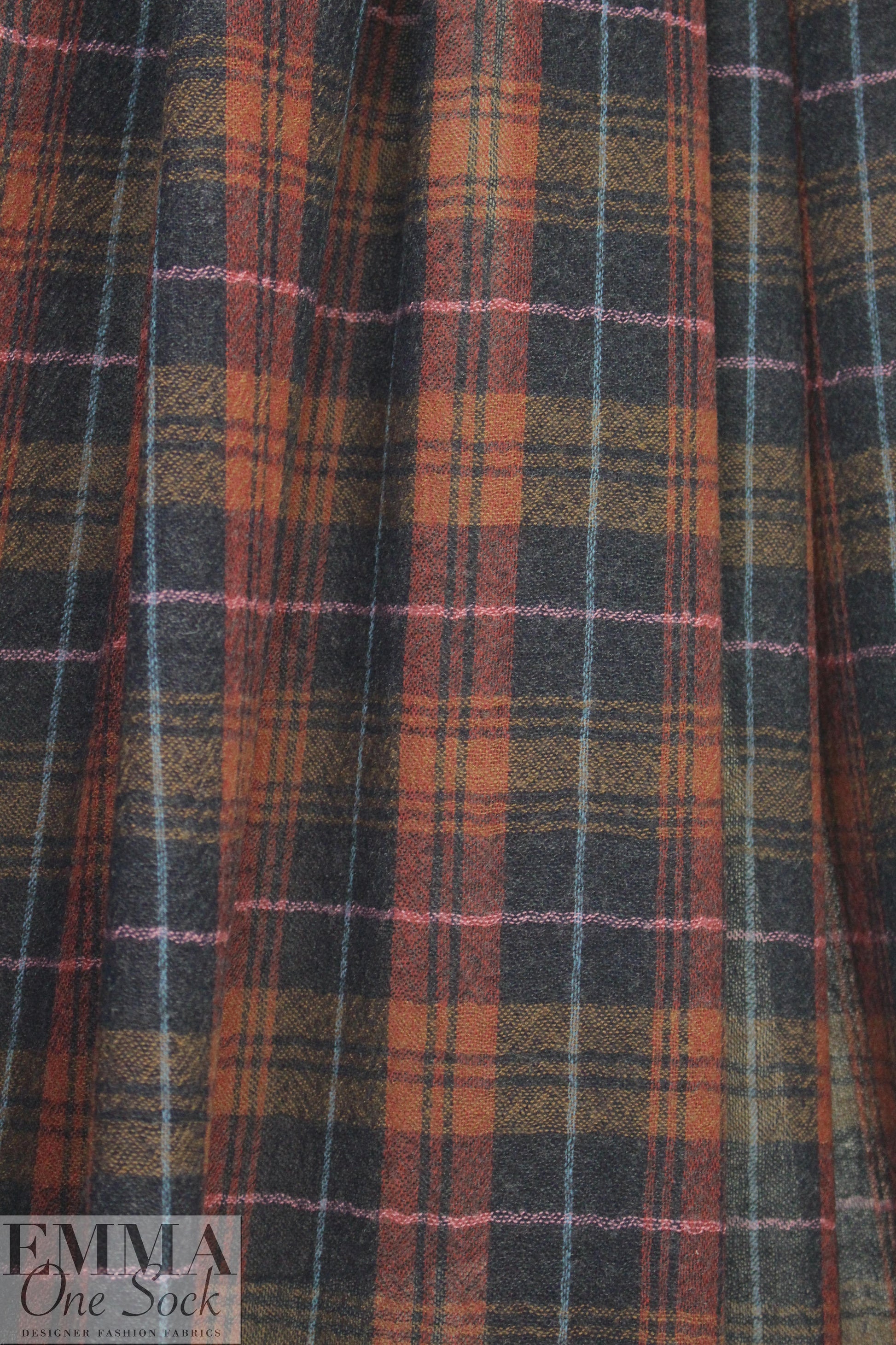 Japanese yarn dyed plaid wool gauze - rust/midnight