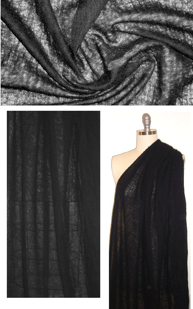French all wool sheer 'scramble' gauze - black