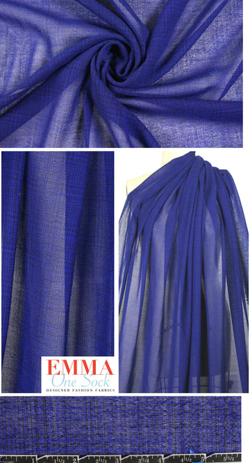 Italian yarn dyed subtle plaid wool gauze - black/blue