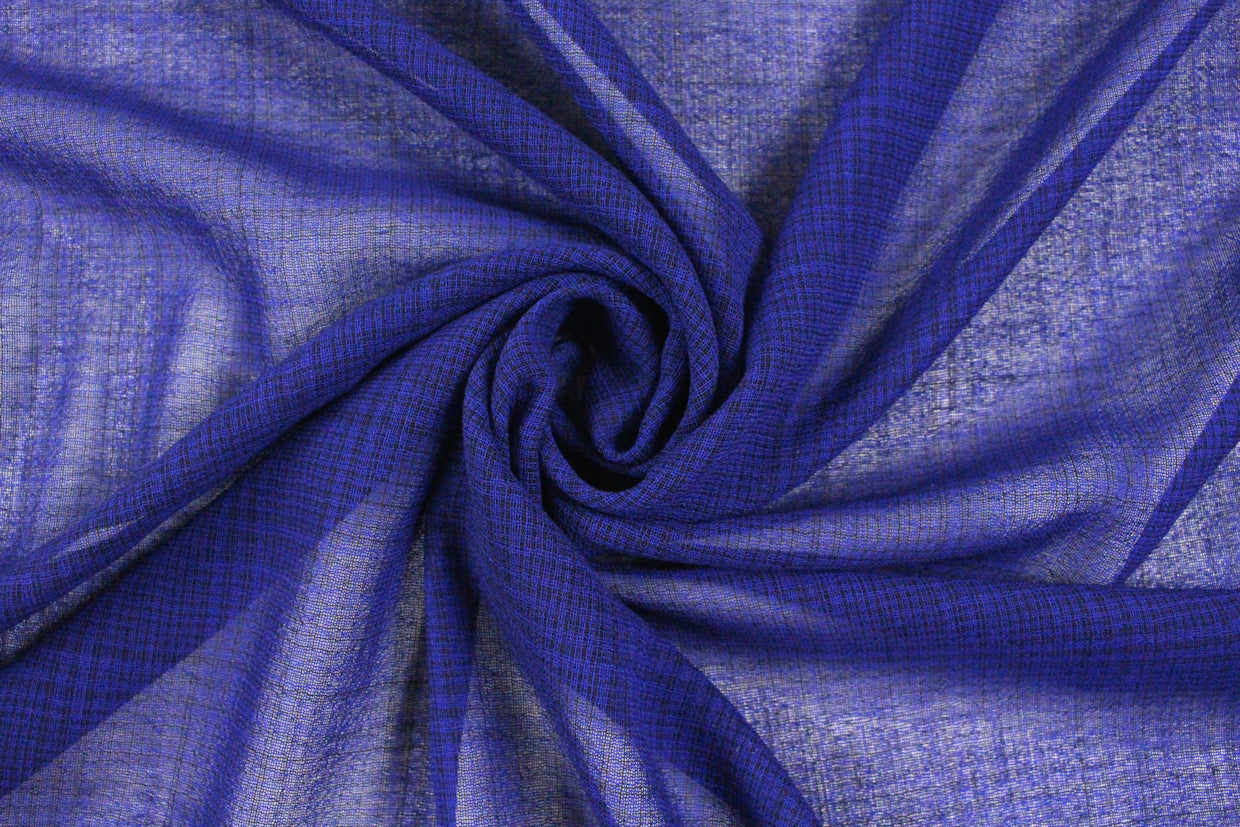 Italian yarn dyed subtle plaid wool gauze - black/blue