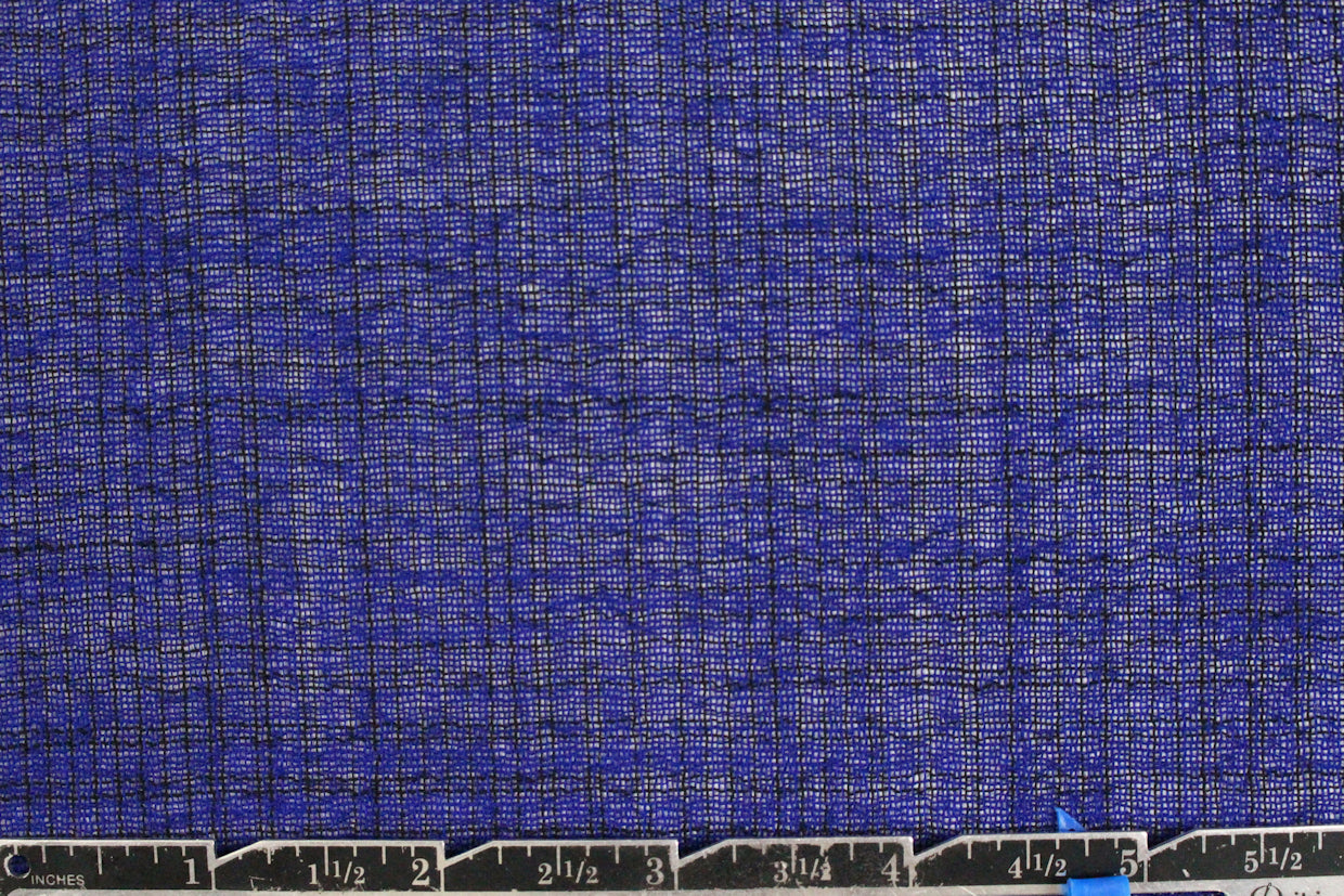Italian yarn dyed subtle plaid wool gauze - black/blue