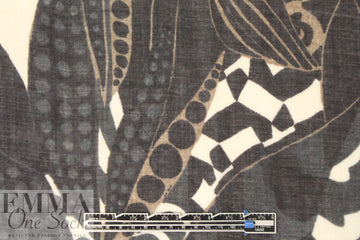 Italian printed wool/viscose gauze - off black/cafe' graphic