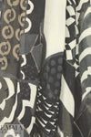 Italian printed wool/viscose gauze - off black/cafe' graphic .875 yds