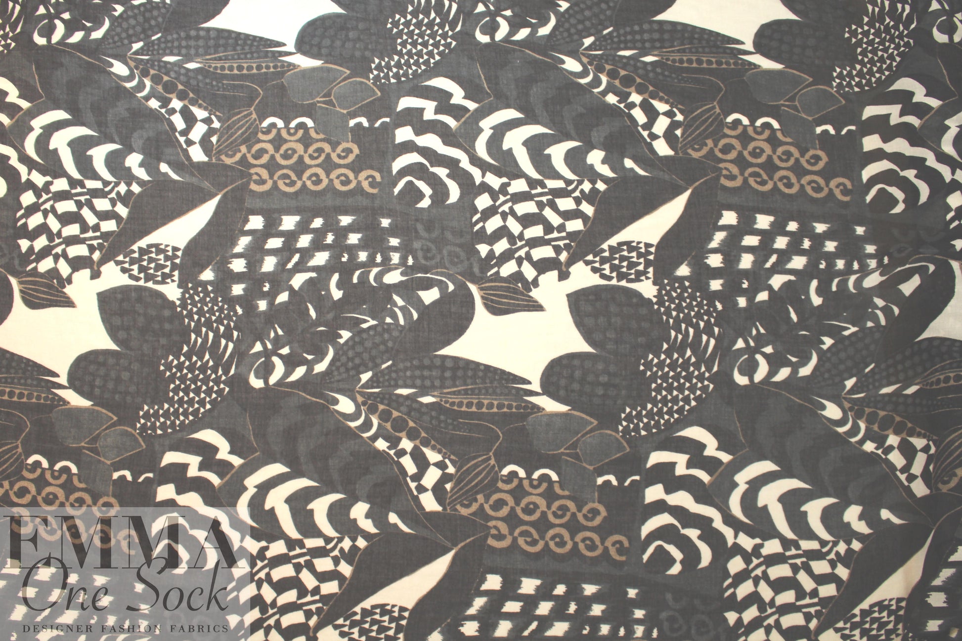 Italian printed wool/viscose gauze - off black/cafe' graphic