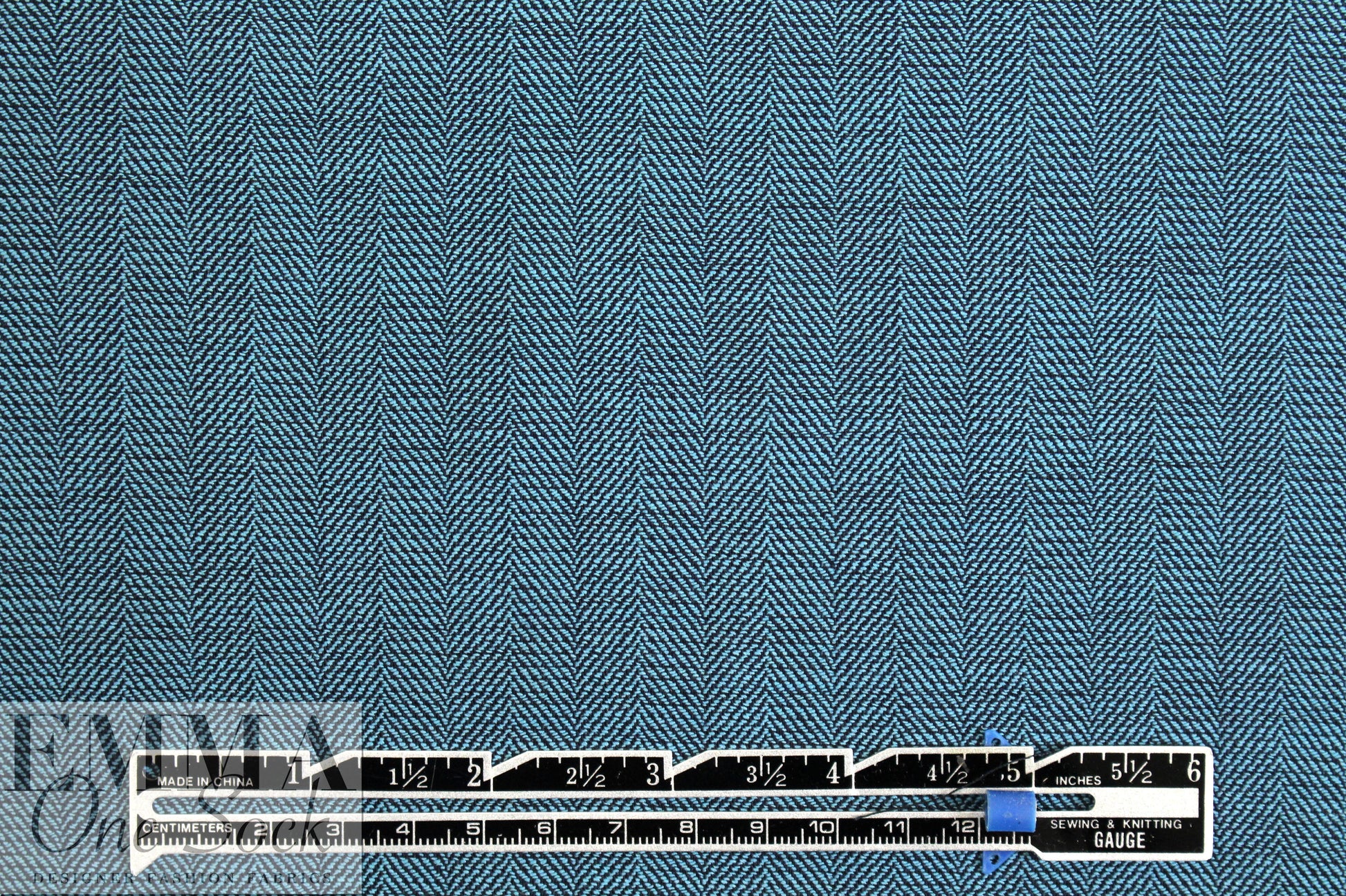 Italian teal/black wool herringbone suiting 1 yard