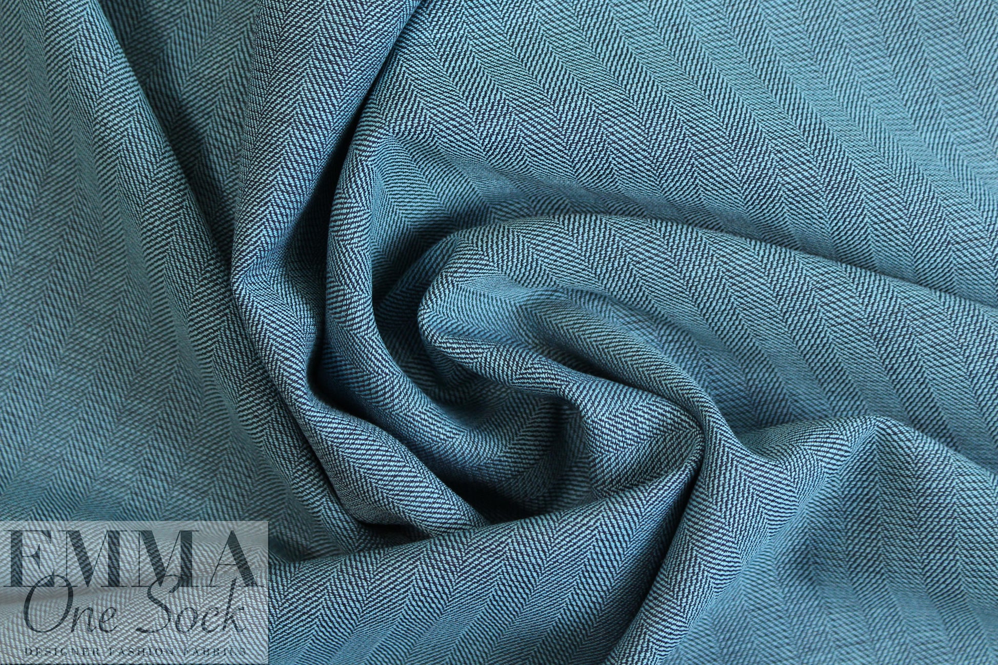 Italian teal/black wool herringbone suiting .75 yds