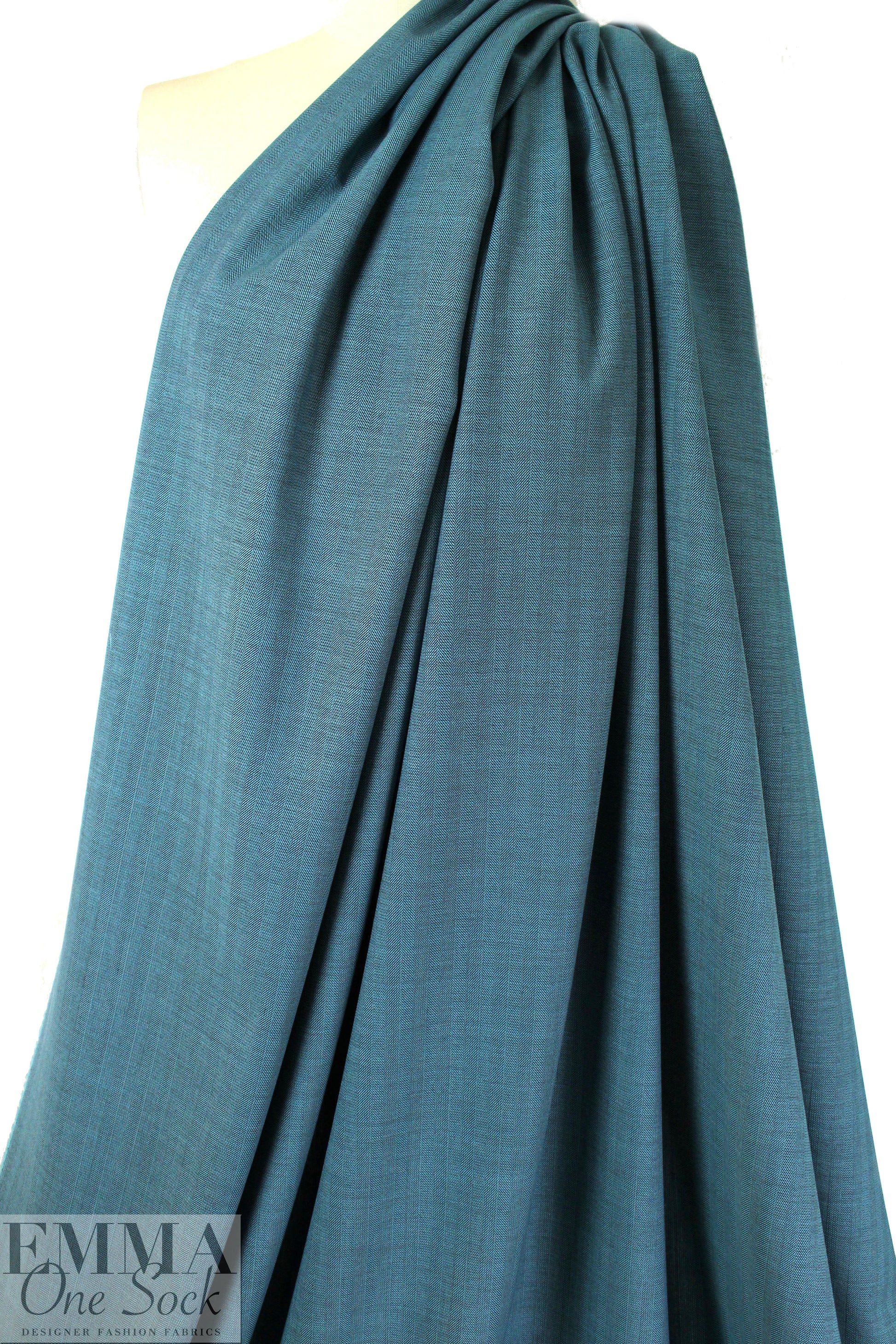 Italian teal/black wool herringbone suiting