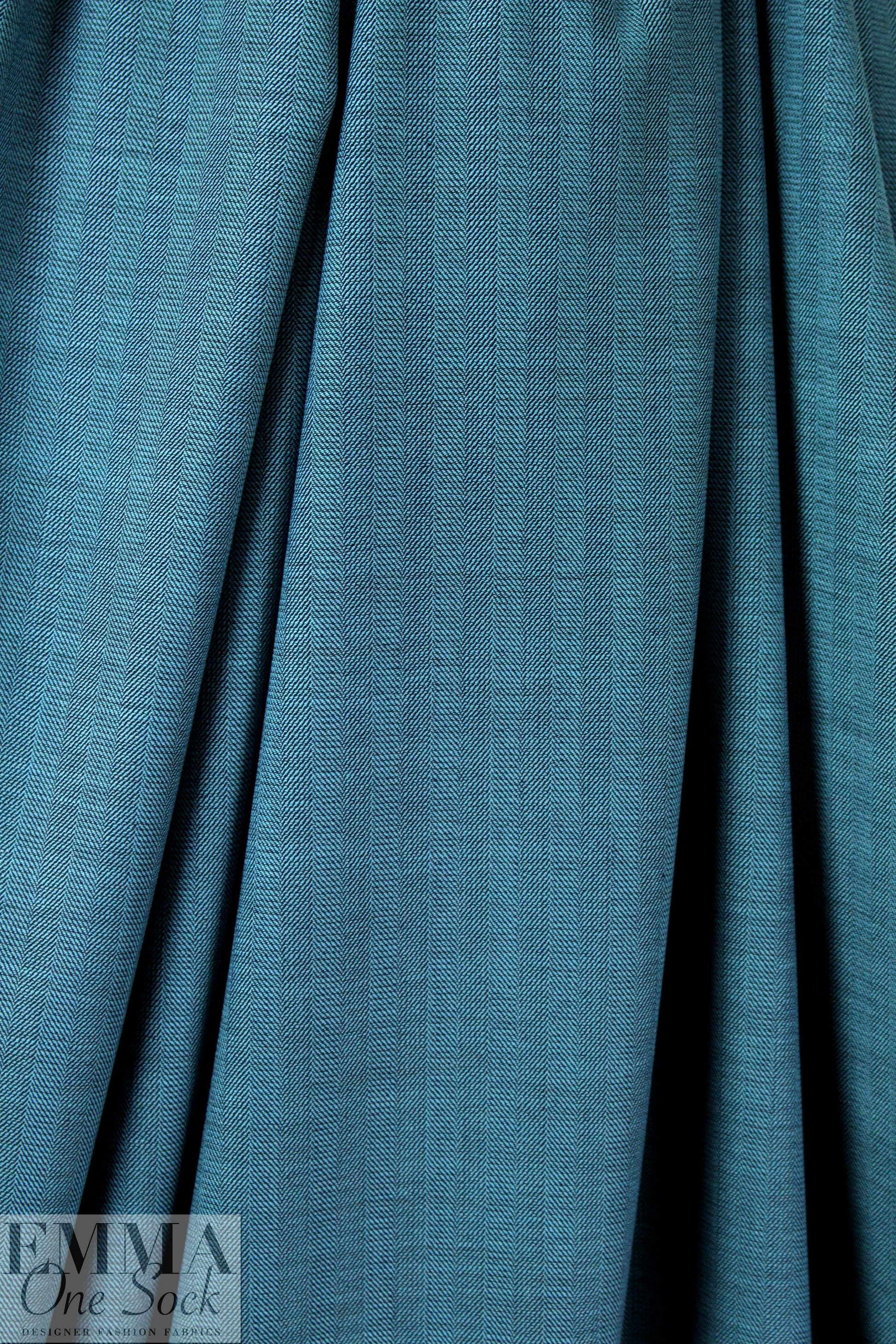 Italian teal/black wool herringbone suiting 1 yard