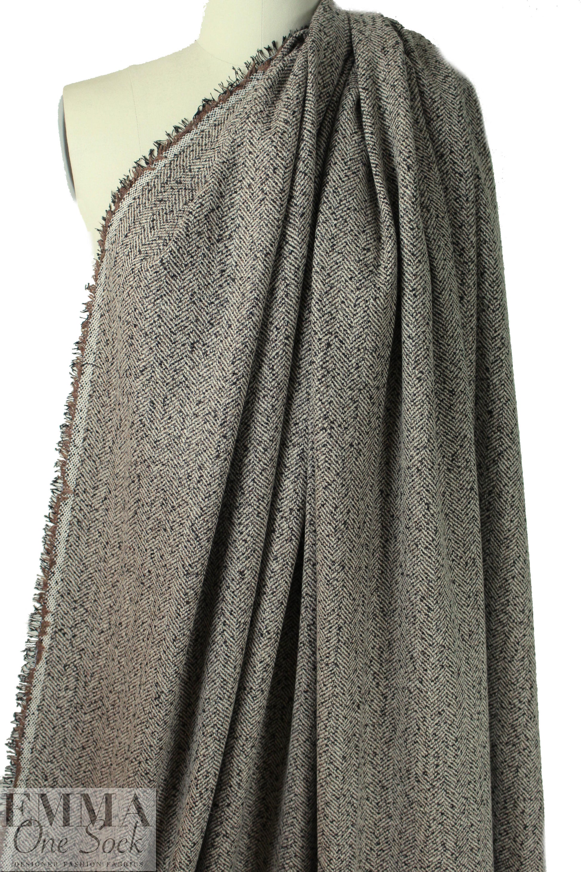 Italian earth tones wool blend herringbone woven 1 yard