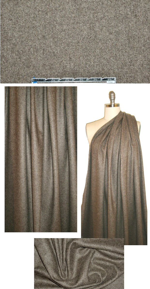 Italian espresso/taupe wool blend stretch herringbone 1.25 yds