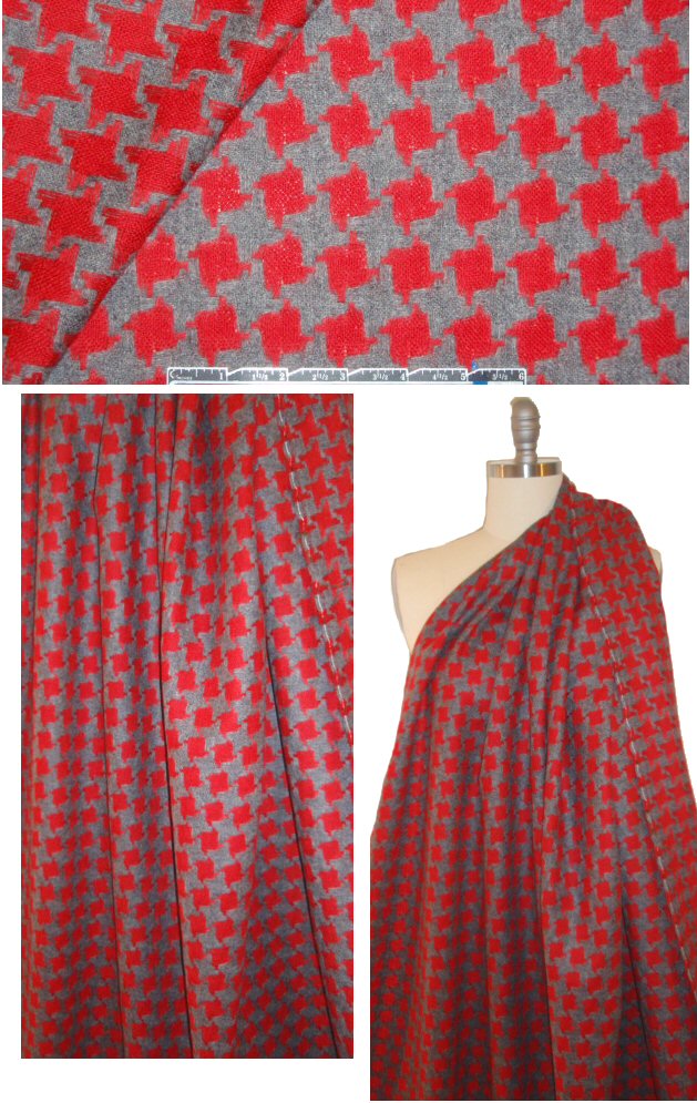 Italian gray/red houndstooth wool suiting 1.5 yd